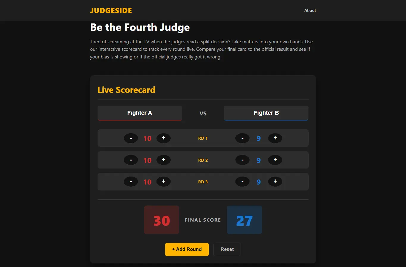 Screenshot of JudgeSide: Crowd-Scoring Helper interface showing the project page in use